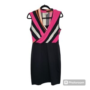 Worthington Vanessa Stripe dress M Petite. Black pencil bottom Stripe top pink‎